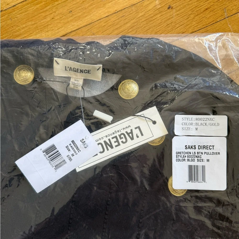 NWT L’Agence Gretchen black pullover knit with gold buttons - Picture 5 of 5